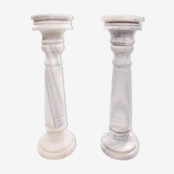 Set of 2 white gray veined marble pedestals France, 1920