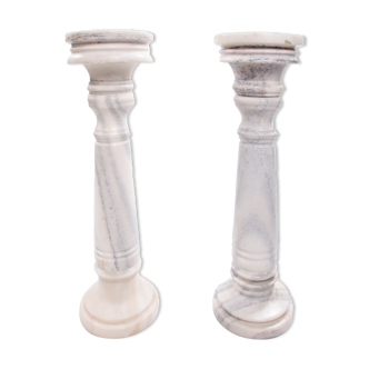 Set of 2 white gray veined marble pedestals France, 1920