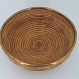 Circular rattan presentation cup rimmed with brass 1960/70 DLG Gabriella Crespi