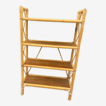 Etagere sur pieds en rotin vintage