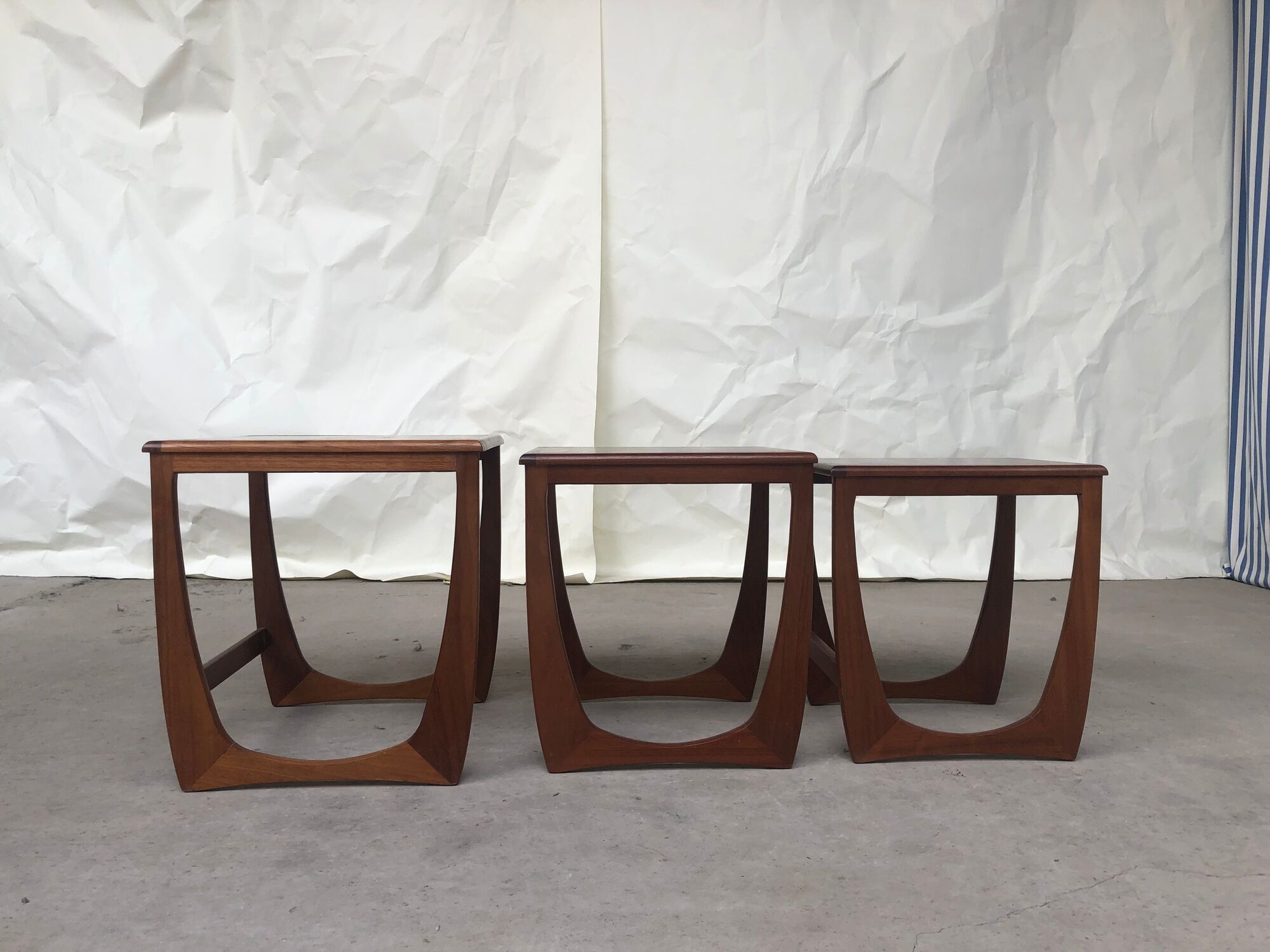 Vtg Mid Century Quadrille Teak Sunelm Nest Of Tables Side Coffee Table Danish