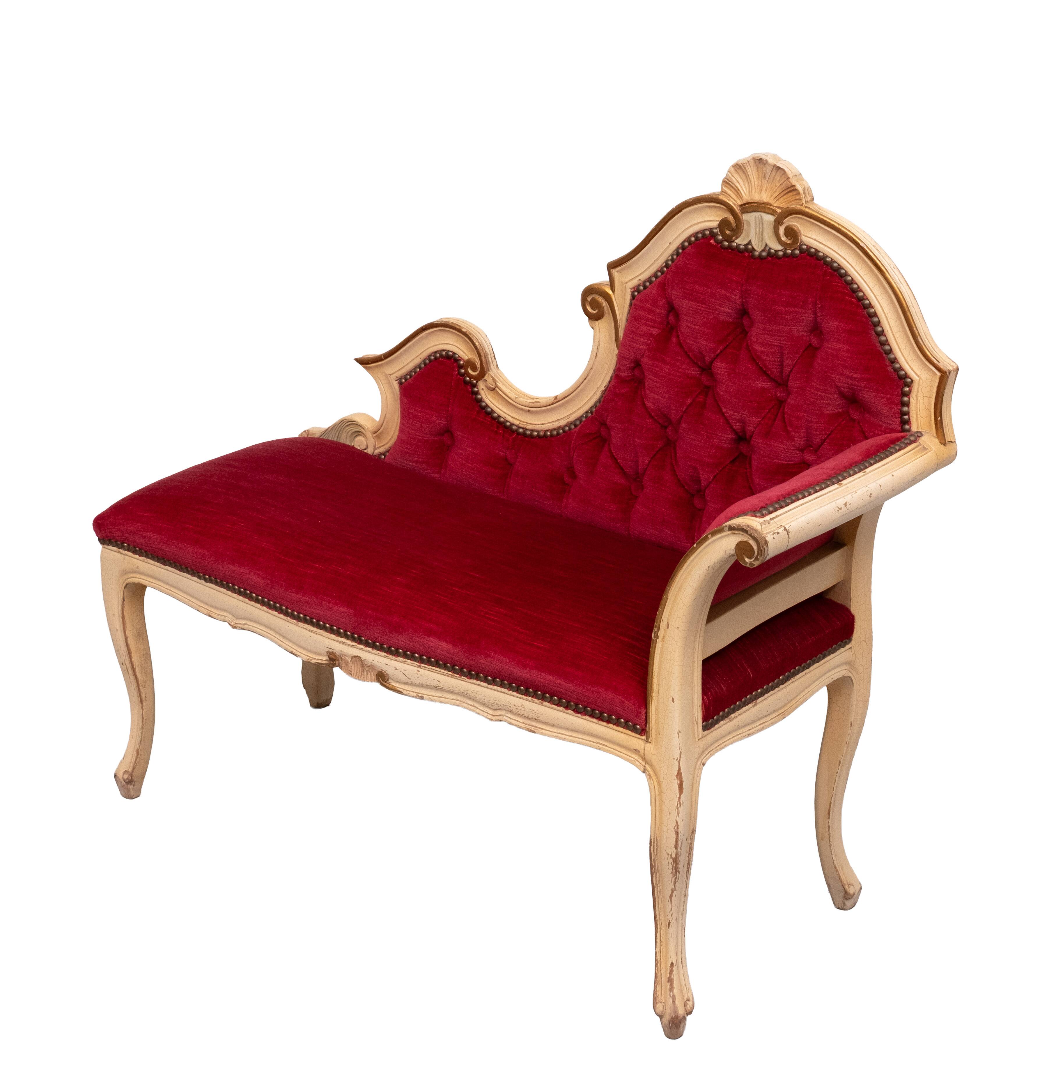 Louis XVI Red Velvet Hall Sofa 1950s France