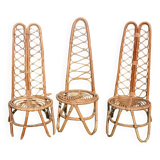 Trio of bamboo and rattan chairs published by Bonacina, 1960