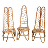 Trio of bamboo and rattan chairs published by Bonacina, 1960