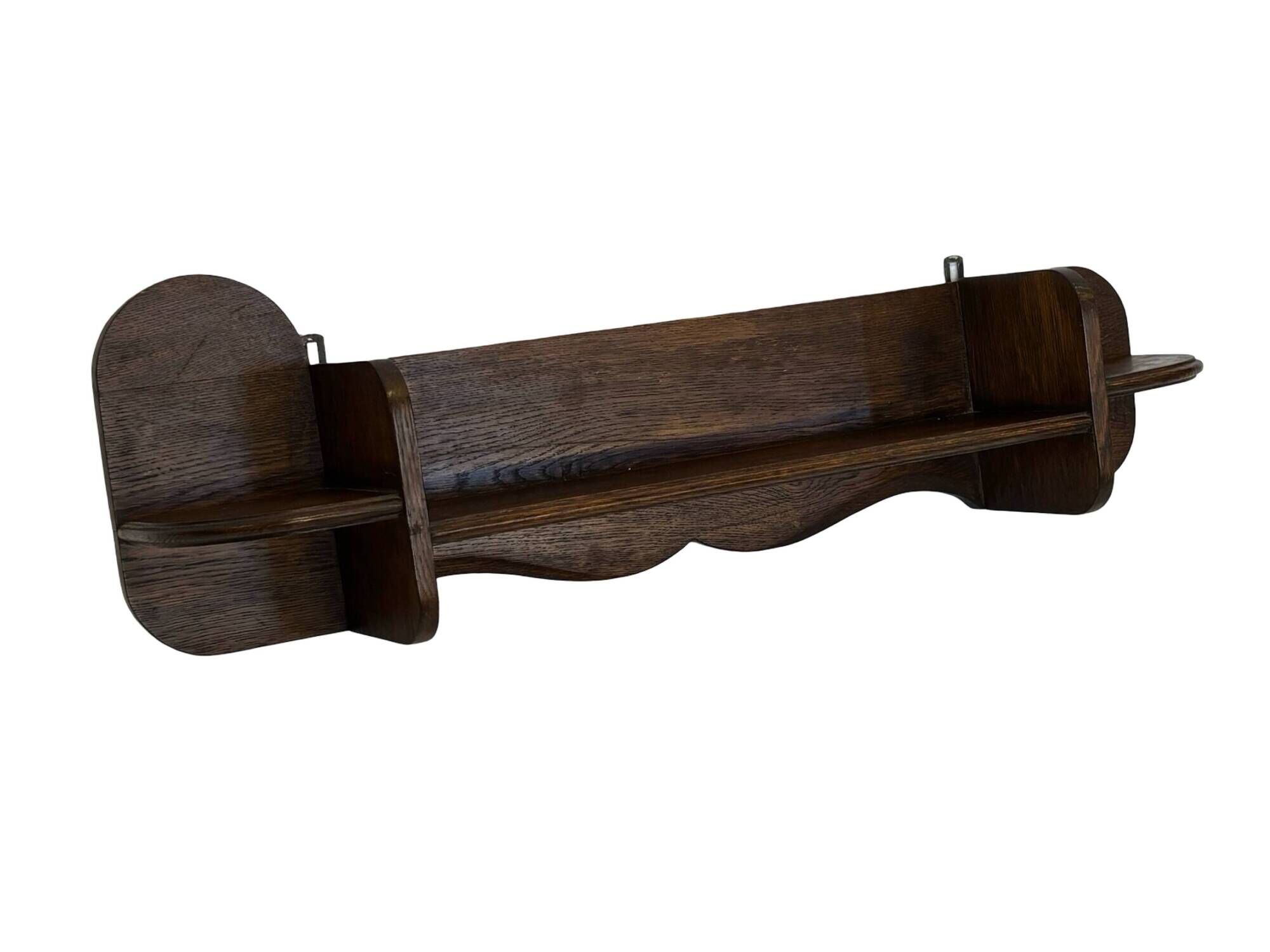 Vintage wooden wall shelve rack bookshelf in dark oak wood minimalist