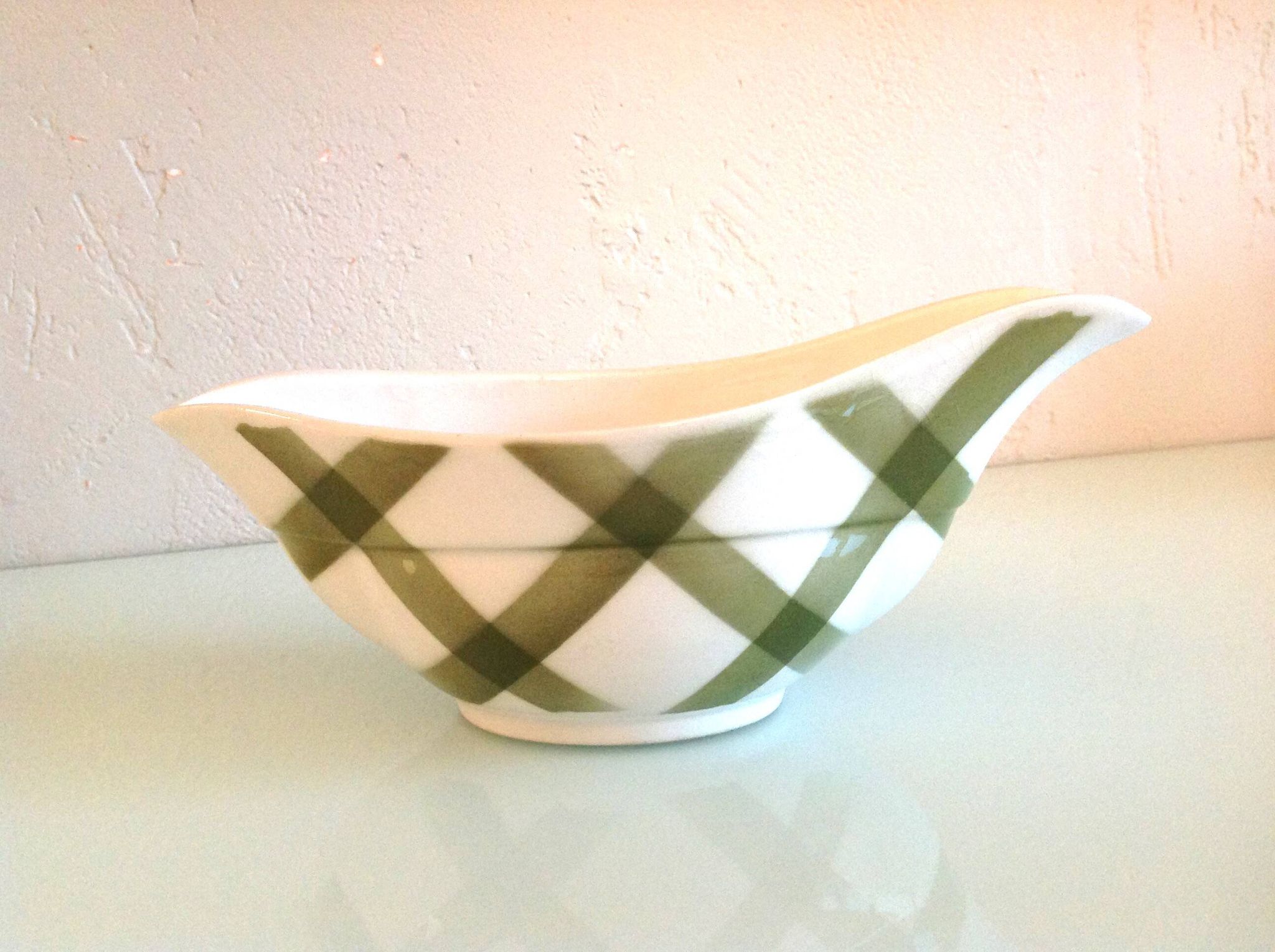 Moulin des Loups green tablecloth model gravy boat / 50s-60s