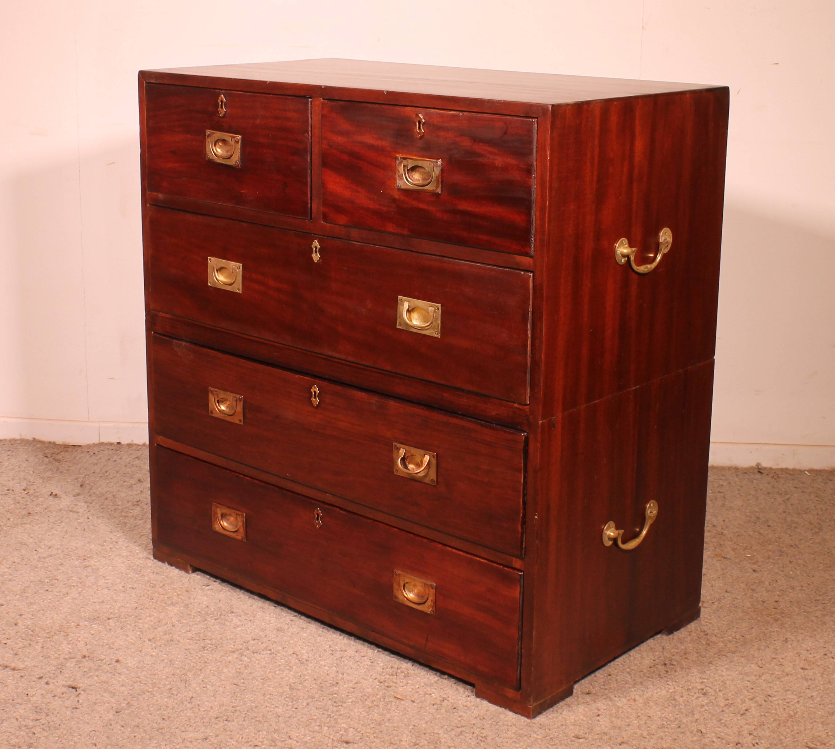 Military or Naval Chest of Drawers in Mahogany - 19th Century