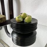 7 black ceramic plates