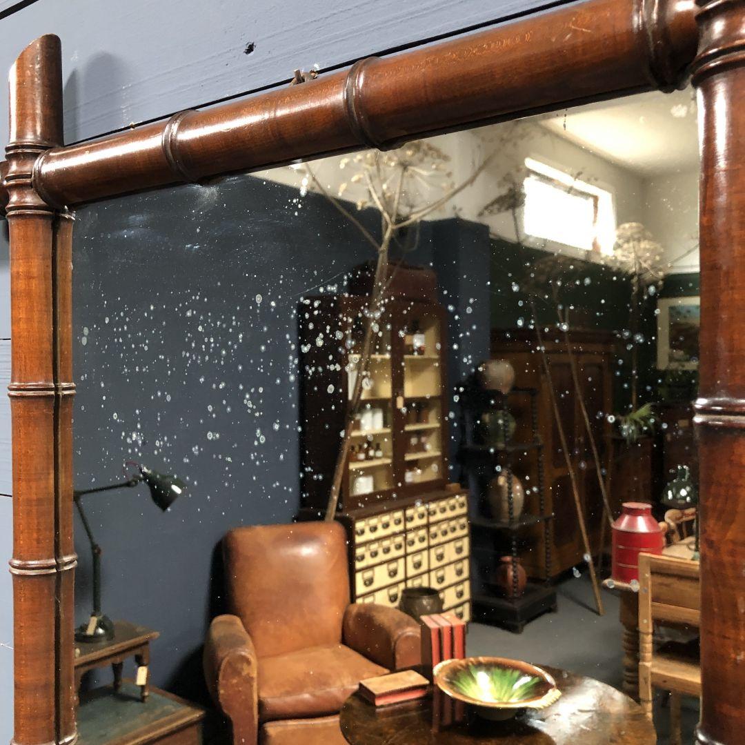 Bamboo faux mirror with dark brown frame 81x63cm