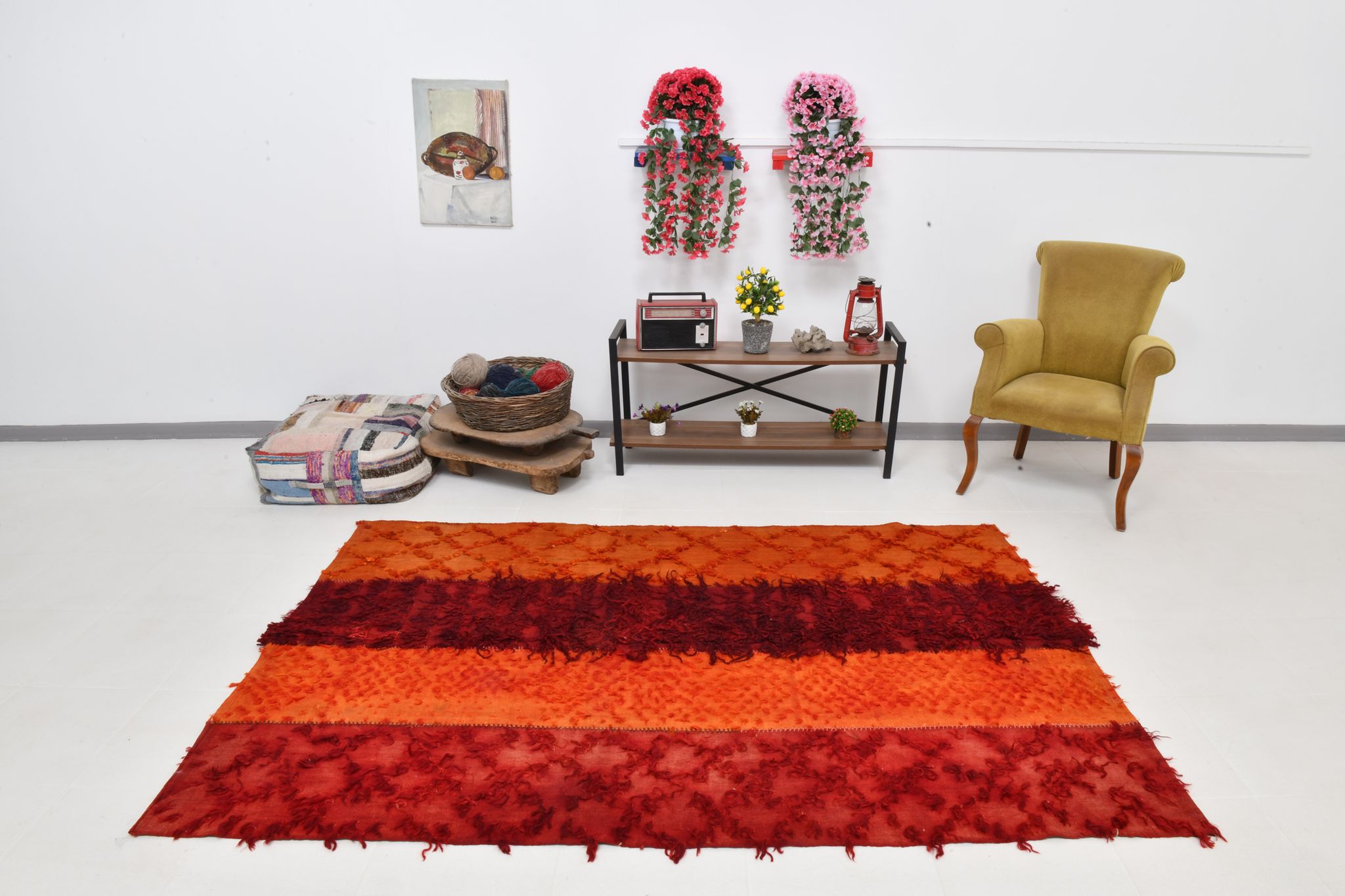 Red & orange tones vintage rug, 163x240 cm