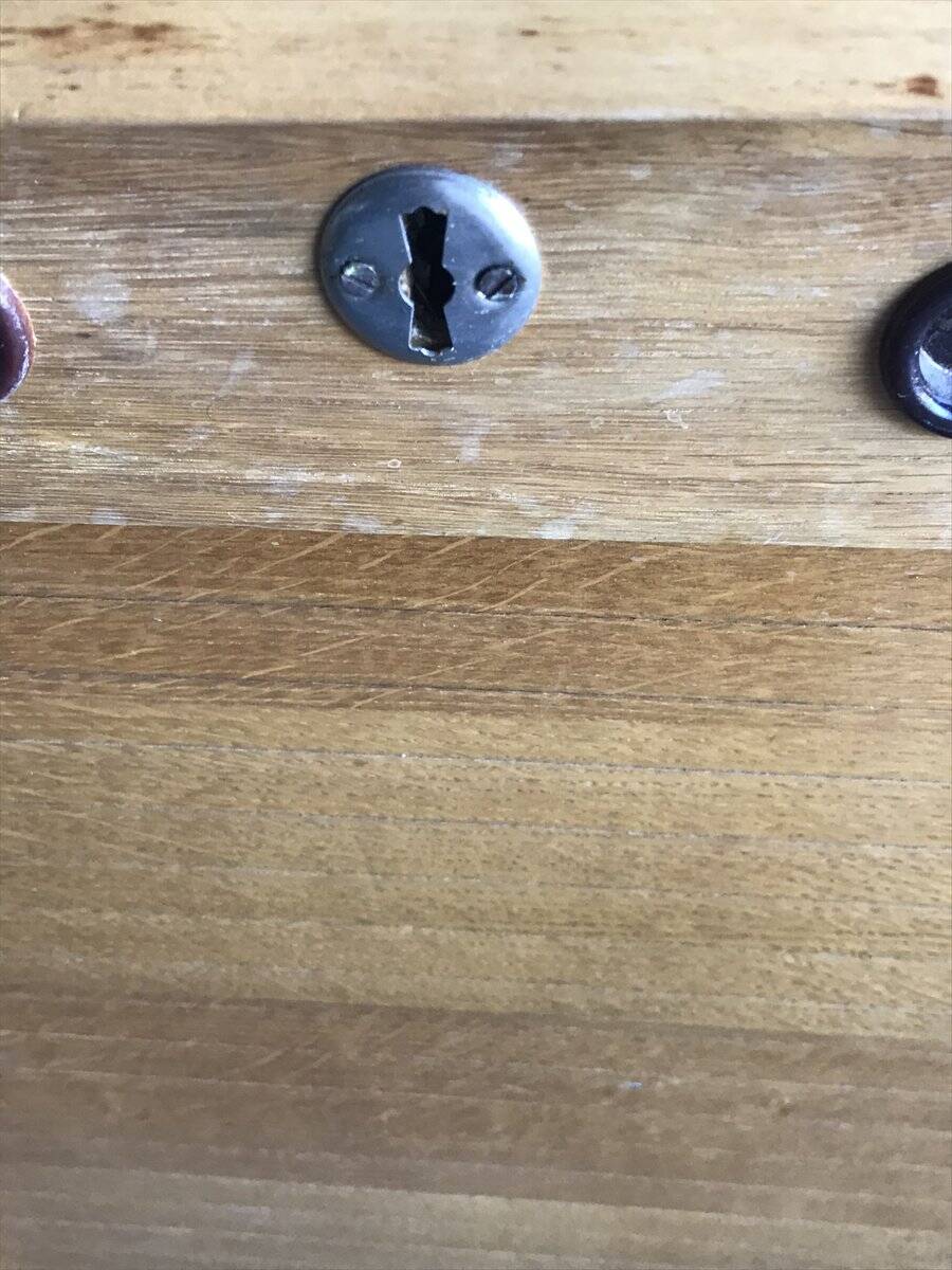 Mid-century industrial haberdashery cabinet in brown oak, double tambour, 1950s.