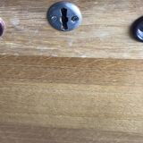 Mid-century industrial haberdashery cabinet in brown oak, double tambour, 1950s.