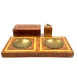 Cendriers en laiton et bois, briquet et boîte à cigares, italie 1970