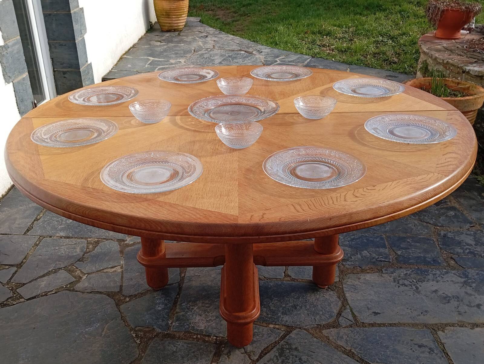 Large oak table by Guillerme & Chambron