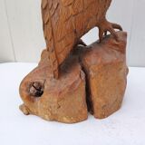 Large wooden owl, sculpture by Alain Dréan, Auray