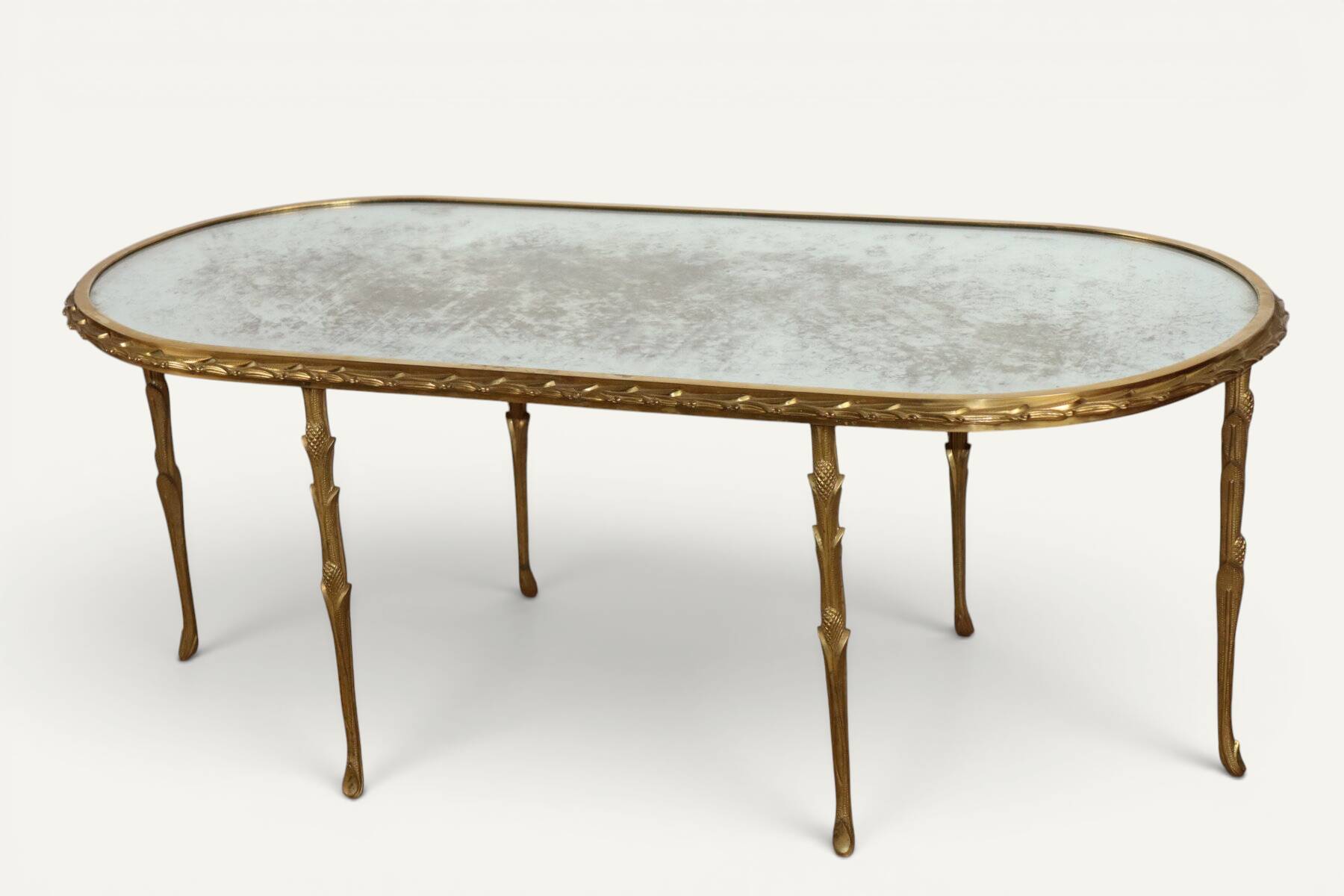 Maison Baguès coffee table in gilded bronze and aged mirror – 1950s