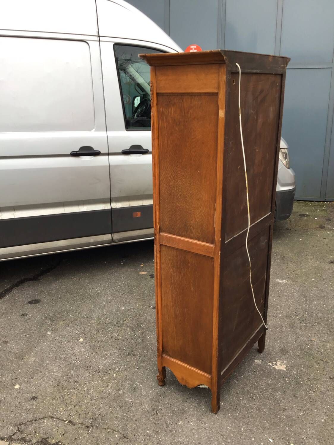 Antique French fruitwood bonnetiere armoire, 18th century