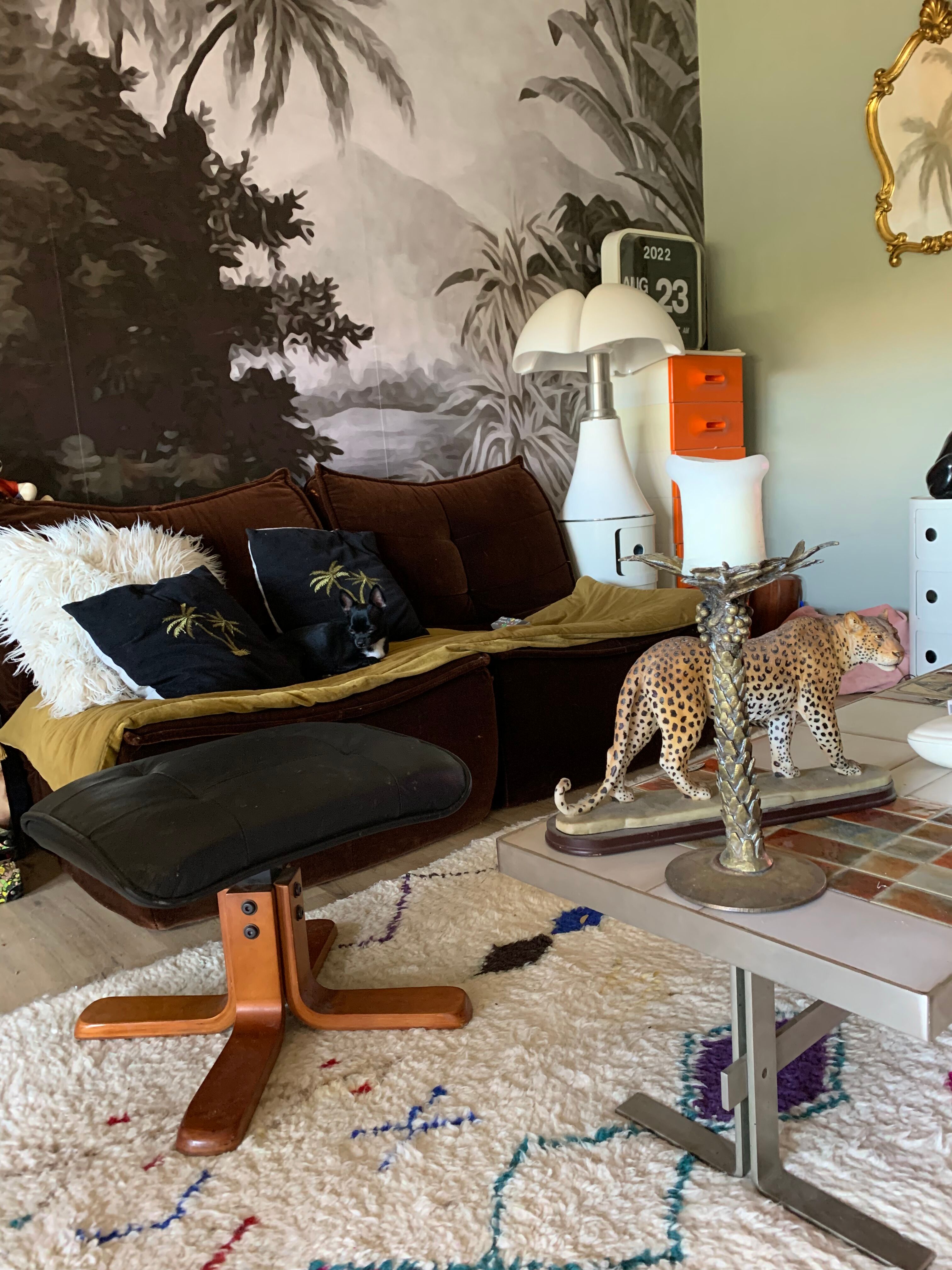 Footrest 80s skaï and wood