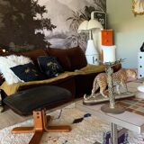 Footrest 80s skaï and wood