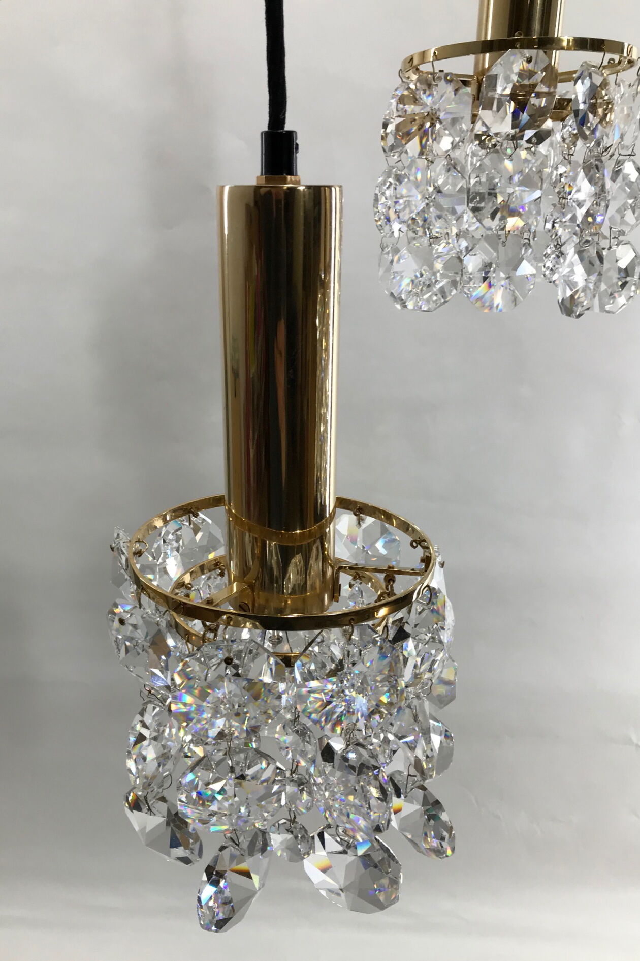 Palwa Golden brass and crystal chandelier, 1960 design