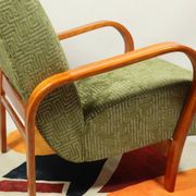 Art Deco armchair in green geometric jacquard by Kropacek Kozelek 1950