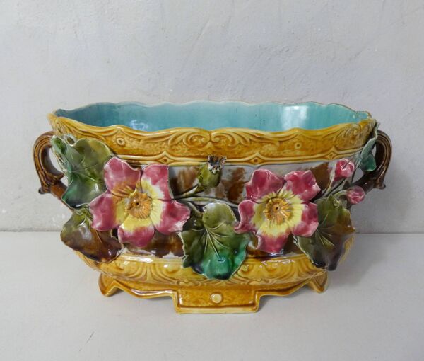 anciens cache-pots et jardinière faience barbotine