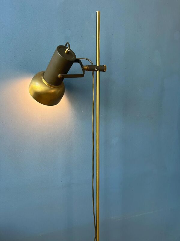 Lampadaire vintage en laiton avec spot orientable