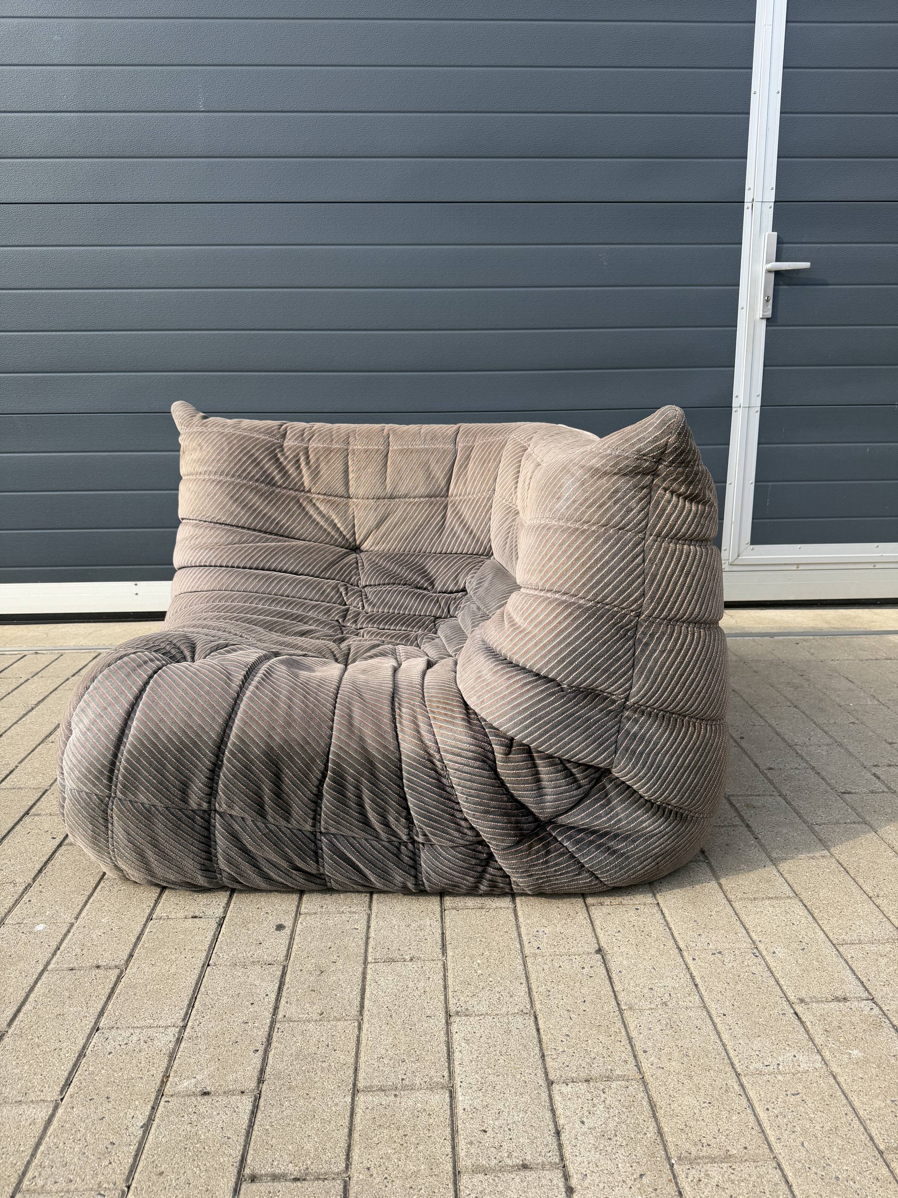 100% authentic Ligne Roset Togo 2-seater & corner diagonal striped fabric