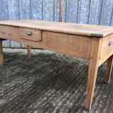 Antique solid cherry farmhouse table with 3 drawers and 1 pull out.