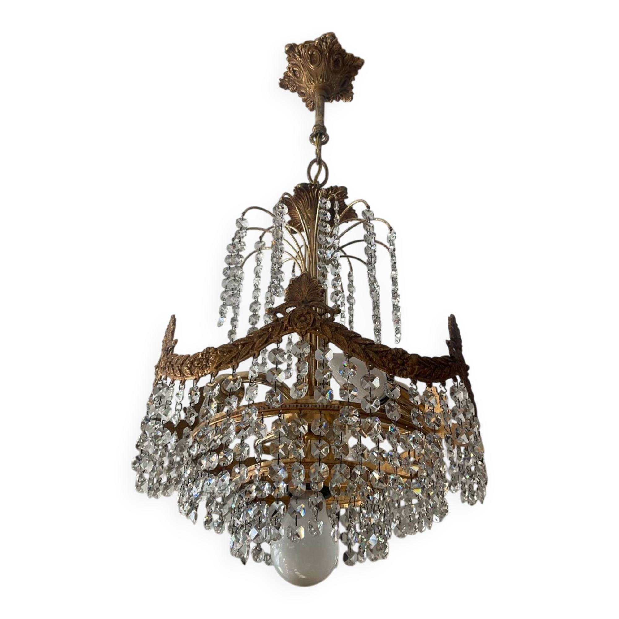 Cascade chandelier in bronze and crystal pendants