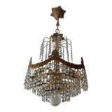 Lustre cascade en bronze et pampilles de cristal