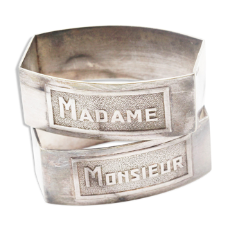 Rond de serviette monsieur madame en métal argenté