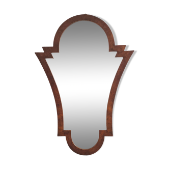 Vintage Art Deco Shield Shaped Beveled Wall Mirror with Walnut Frame, Italy