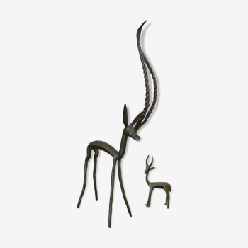 Antilope gazelle et son petit en laiton années 50 60