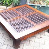 Pier imported 1980s exotic solid carved wood square coffee table