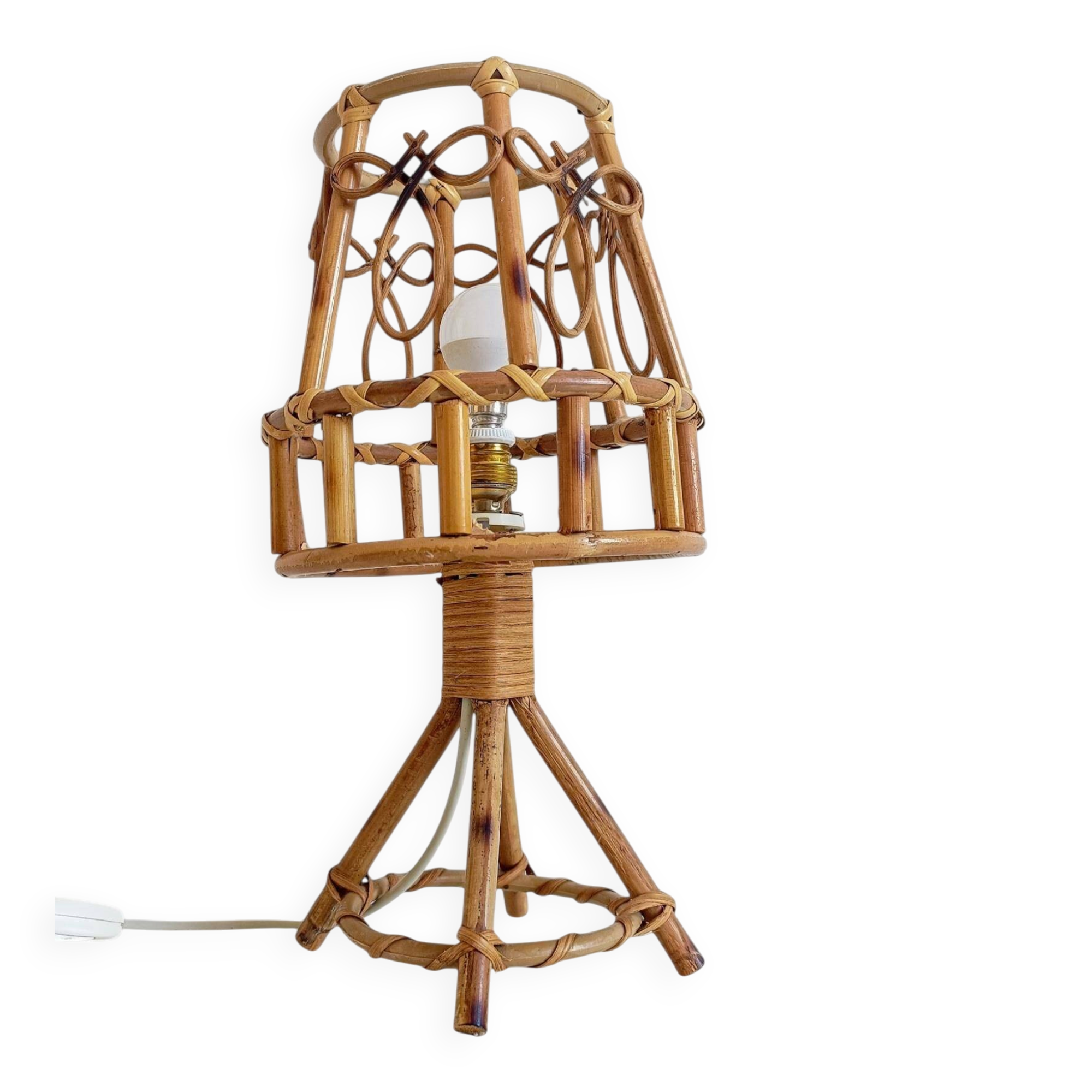 Bamboo and Rattan Table Lamp, Mid-Century Modern, 1960s Style