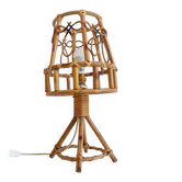 Bamboo and Rattan Table Lamp, Mid-Century Modern, 1960s Style