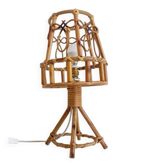Bamboo and Rattan Table Lamp, Mid-Century Modern, 1960s Style