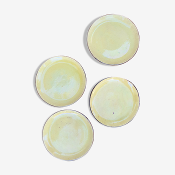 4 flat plates in yellow glazed clay Dieulefit Haute Provence