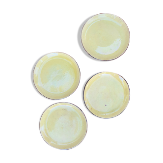 4 flat plates in yellow glazed clay Dieulefit Haute Provence