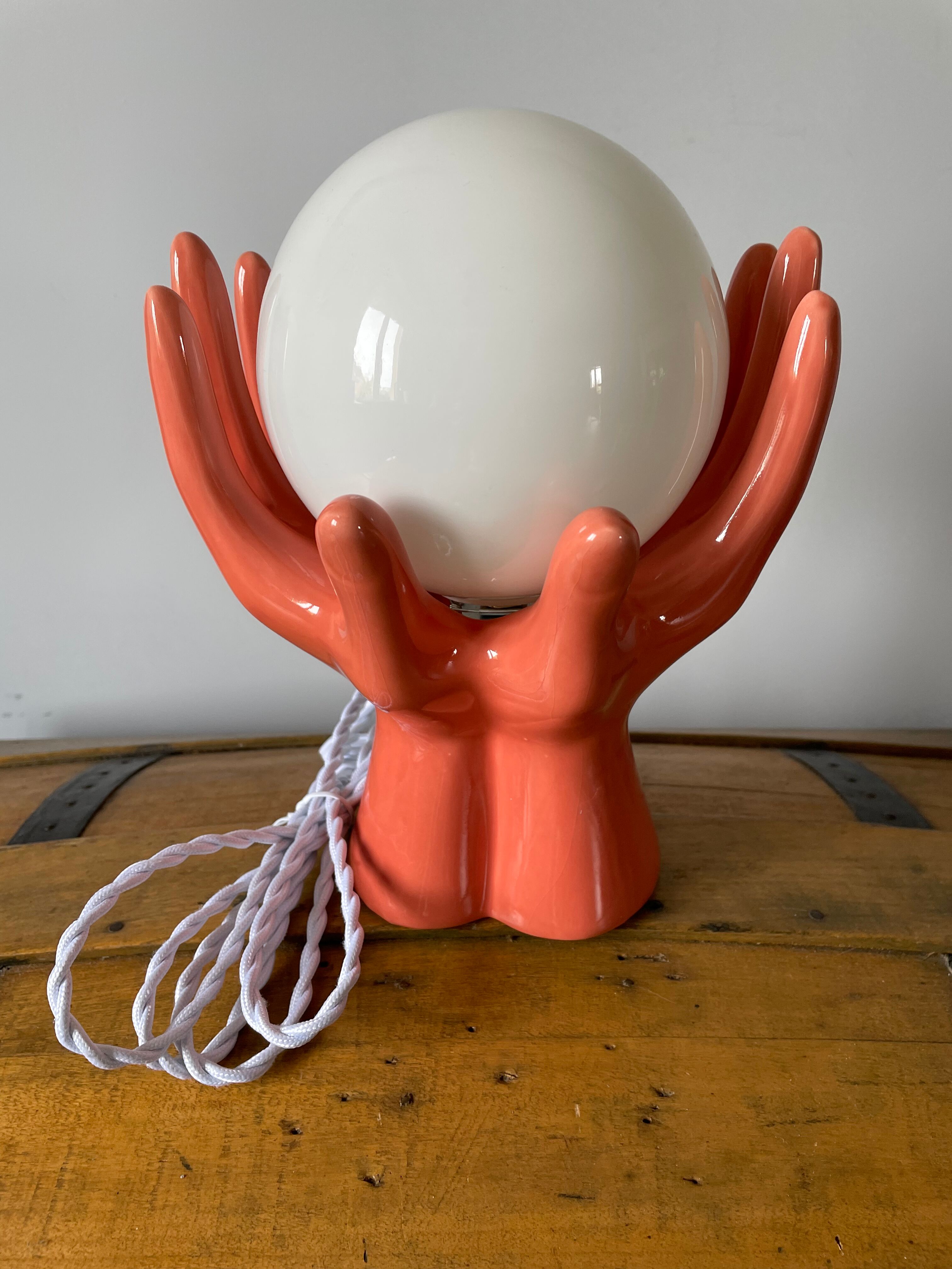 Hand lamp in ceramic color coral electrified to new