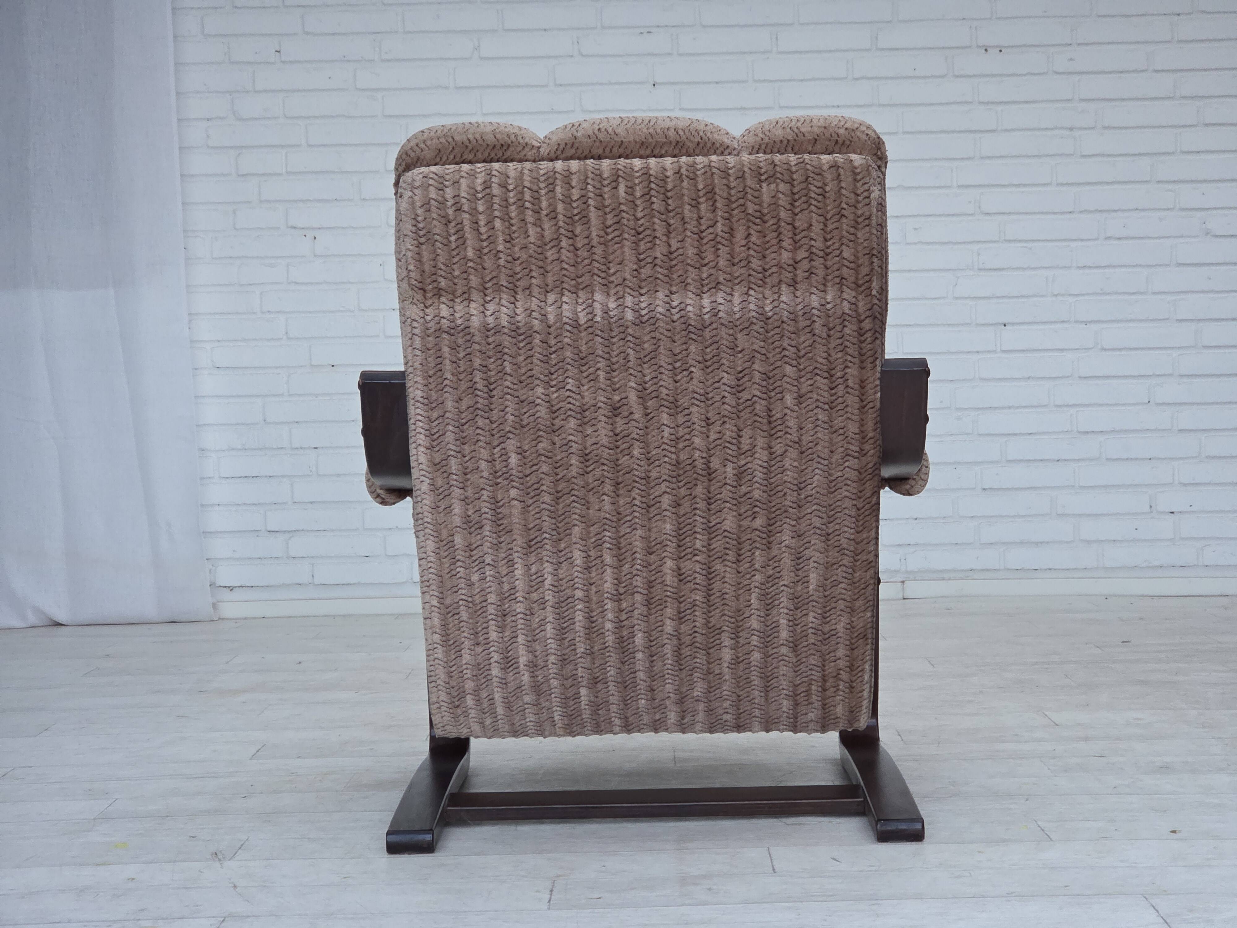 1970s, Danish armchair, light brown furniture corduroy, dark beech wood.