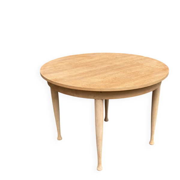 Table à manger scandinave ronde extensible rénovée en teck 110cm