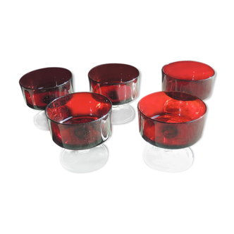 5 Old Champagne Rouge Cups Luminarc France