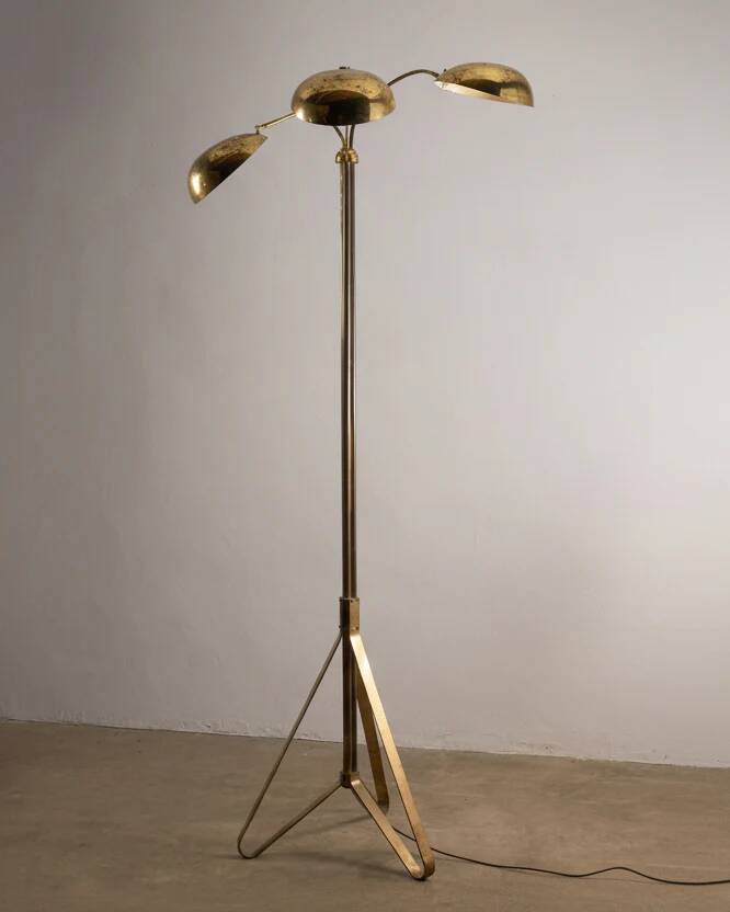 Mid-century Russian floor lamp with three adjustable brass shades