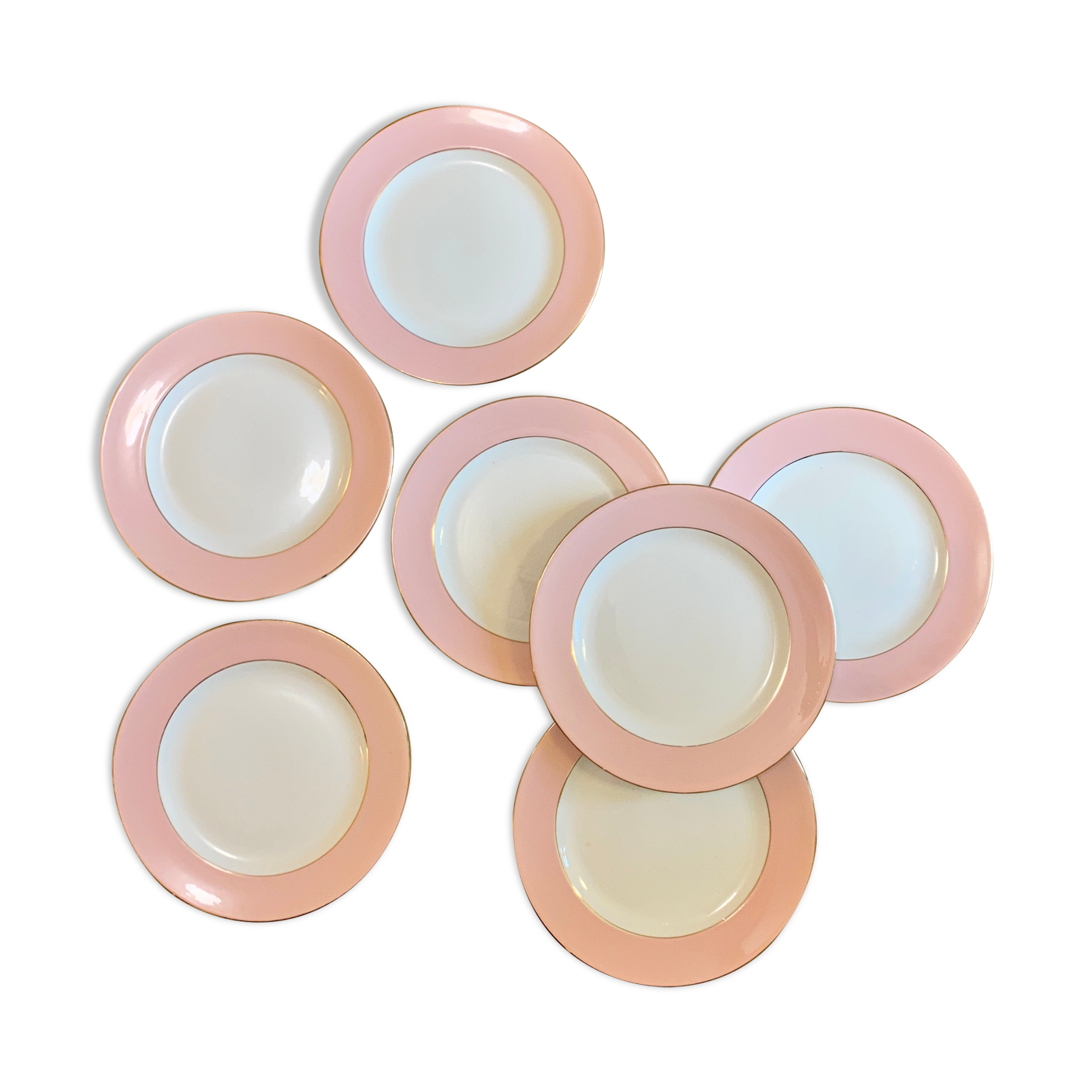 Set of 7 flat plates vintage pink L'Amandinoise