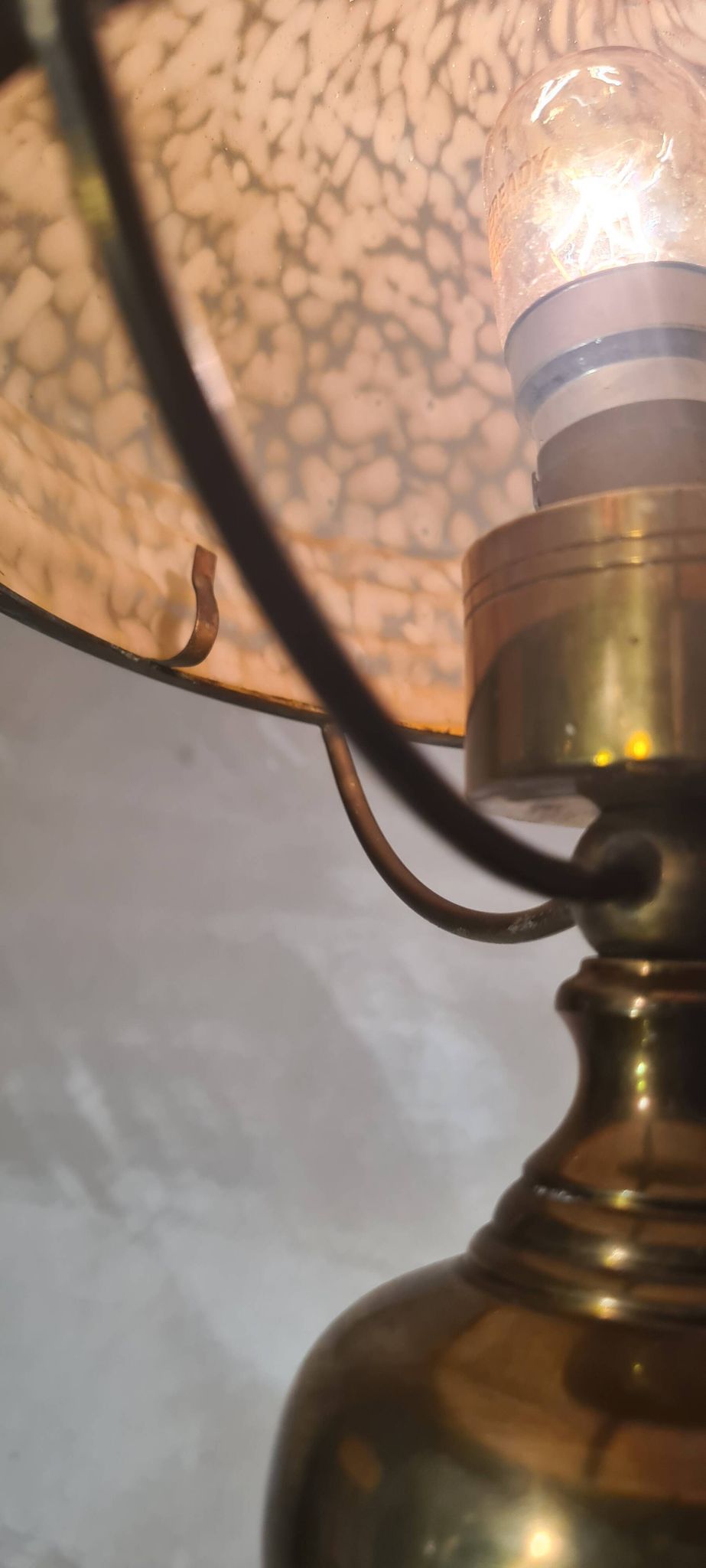 Brass lamp 1930, clichy glass lampshade 35x20, slight mark of use