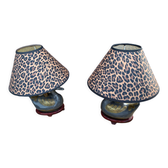 Pair of duck lamps in tin and brass 60s