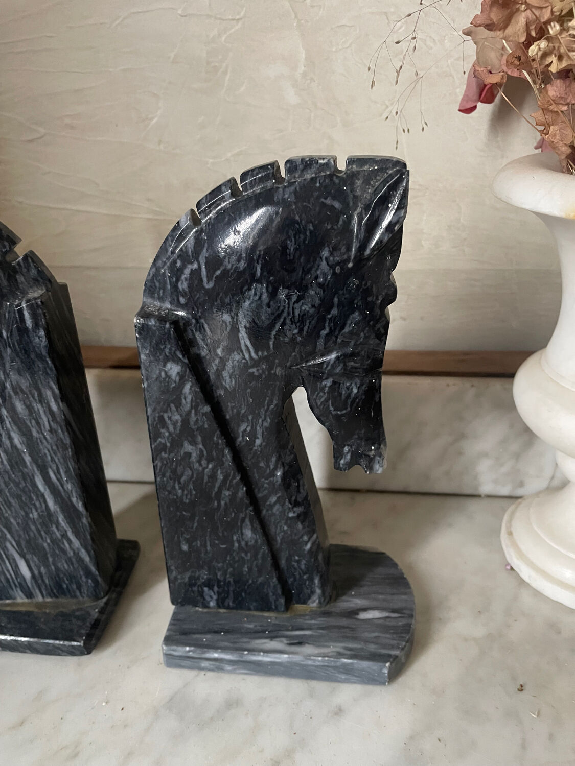 Pair of marble horse bookends