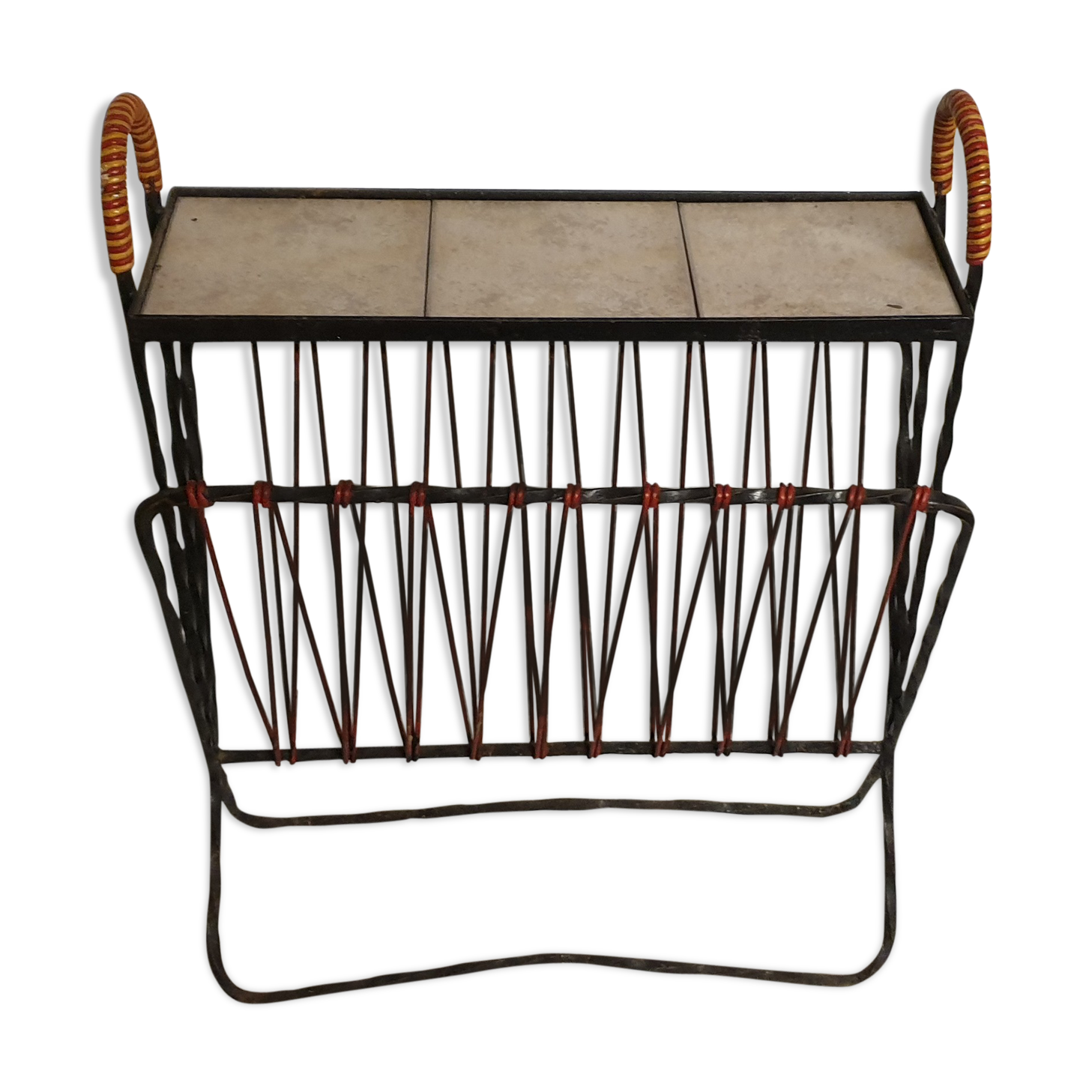 Review door / piece of vintage sofa, wrought iron /scoubidou 60s